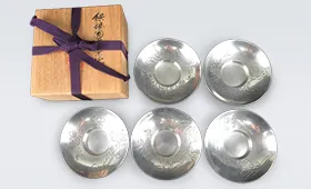 秦蔵六 純錫圓式茶托 5枚セット